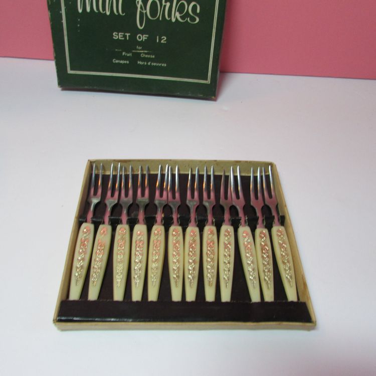 vintage stainless steel party forks with box Japan Hors D'oeuvres party barware
