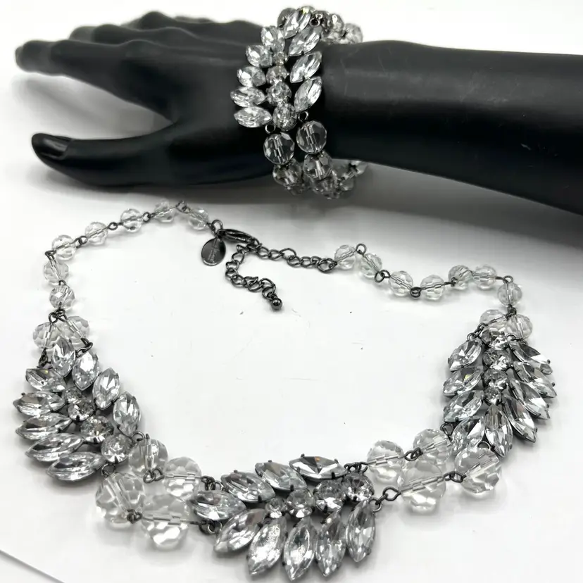 Rhinestone Crystal Jewelry Set, Bracelet and Necklace, Sparkling Rhinestones and Glass Crystals, White House Black Market, Jewelry Set