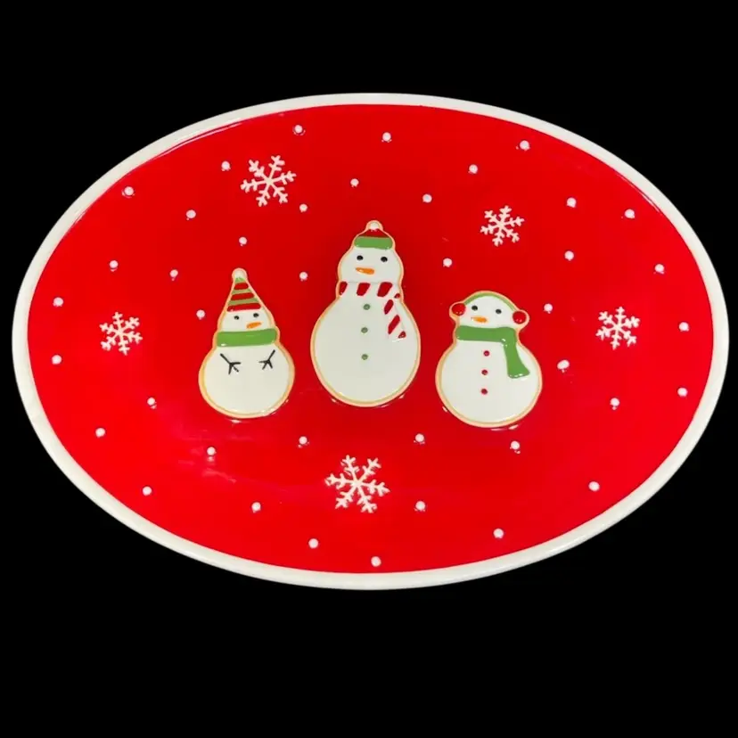 Hallmark exclusive! 3 Snowmen Large Oval Serving Platter- 15.5” x 11.5”