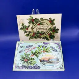 Vintage Embossed Christmas Postcards Set Of 2