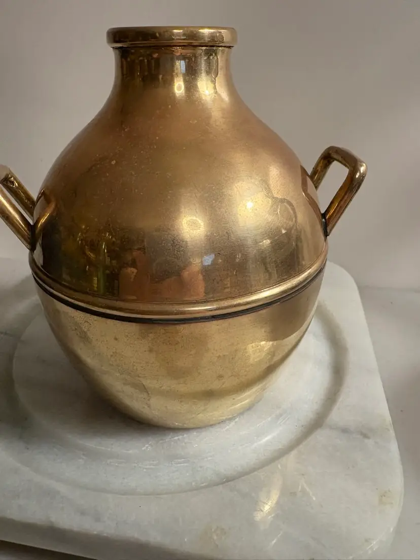 Brass vase or pot with 2 handles MCM ball vase vintage