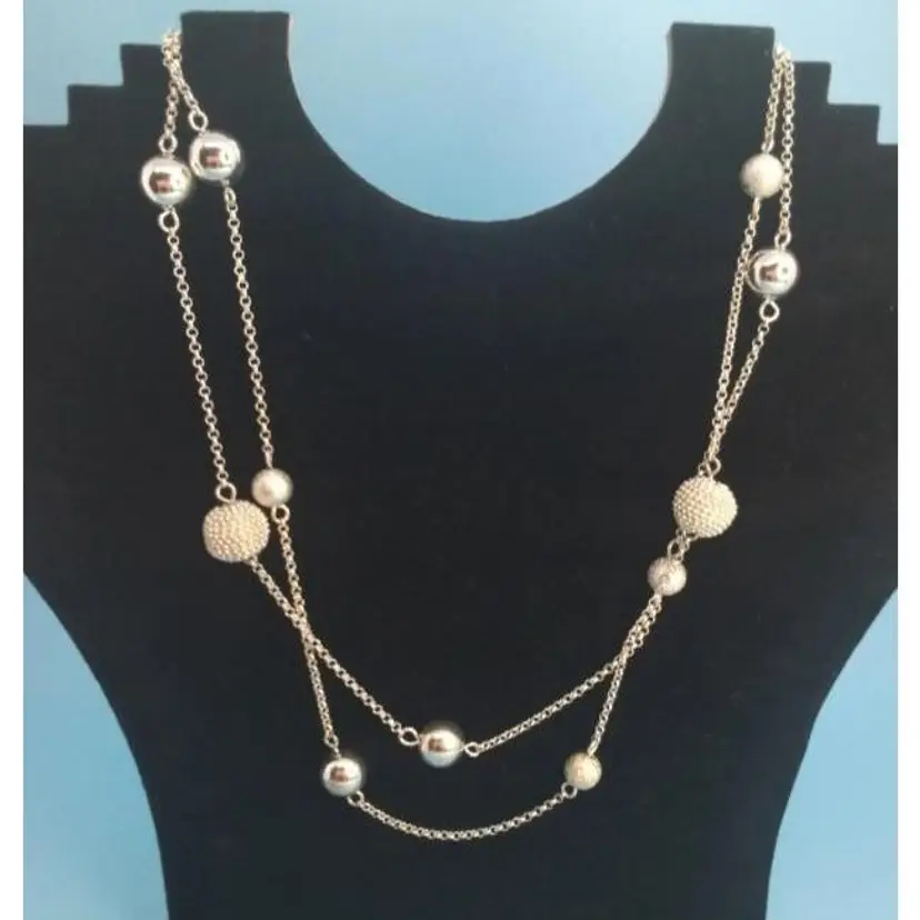 Vintage Double Lenght Long Silver Tone Beaded Necklace By MARKS & SPENCERS