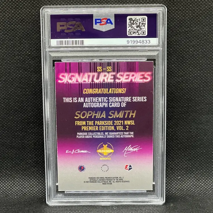 Sophia Smith 2021 Parkside NWSL Signature Series Autograph Blue Ink PSA Authentic 10 Grade Autograph Portland Thorns Soccer Card
