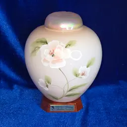Fenton Ginger Jar Satin Custard Handpainted on Stand Signed by Artist and Michael Fenton