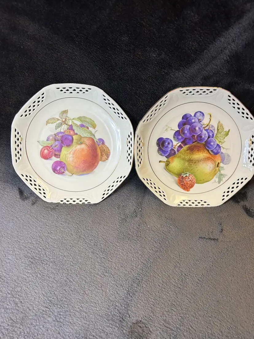 2 VTG Schwarzenhammer Bavaria Germany US Zone Hand Painted Porcelain 7.5” Plates