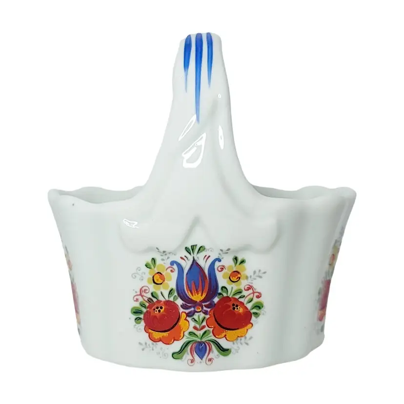 Reutter of Germany Floral Design Porcelain Basket 3" Tall