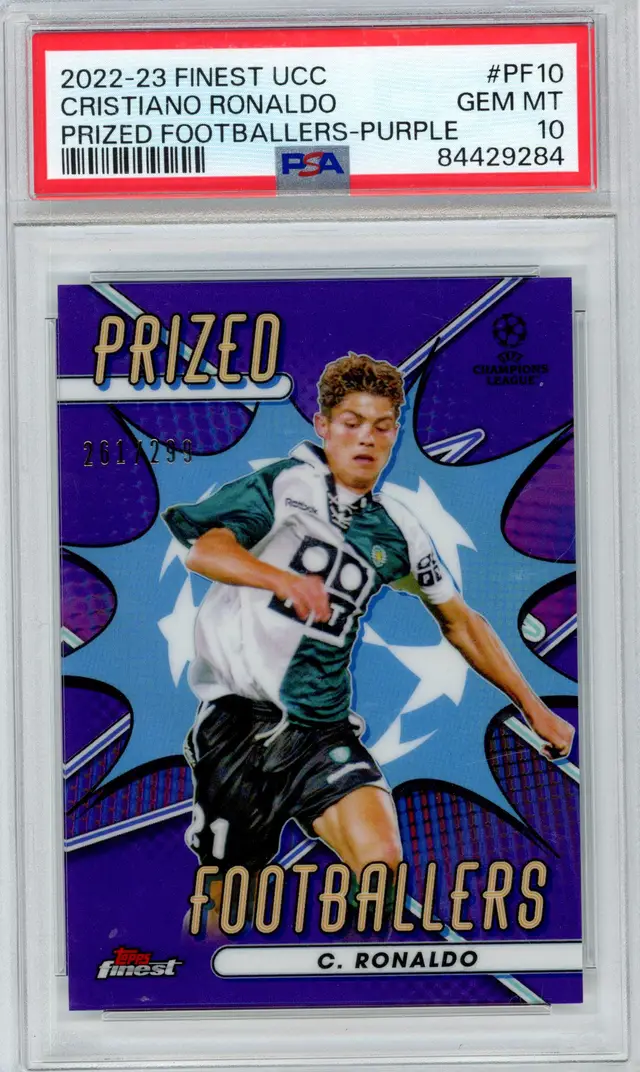 2022-23 Finest UCC CRISTIANO RONALDO /299 Purple Prized Footballers SP #PF10 PORTUGAL PSA 10 GEM MT
