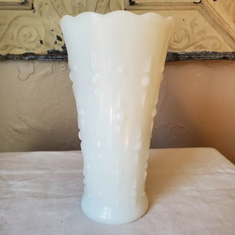 1950s Scalloped Milk Glass Vase