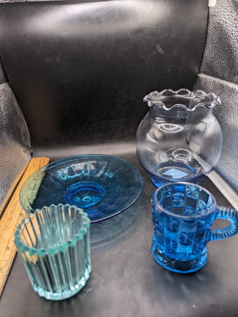 Vintage Lot of  4 Blue Glass Pieces