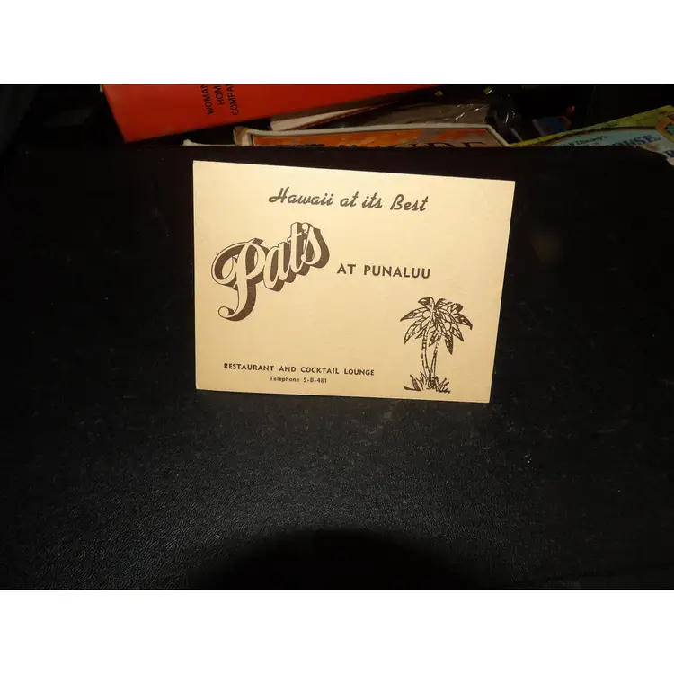 Tiki Pat's at Punaluu, Hauula, HI (restaurant) 1955 Table Card