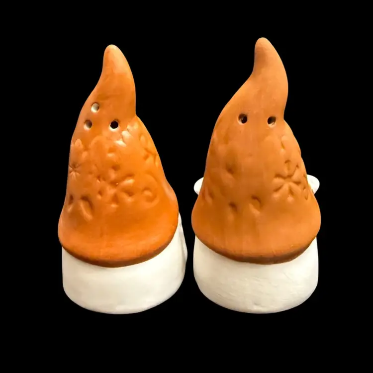 Vintage Fall Autumn Gnomes Salt & Pepper Shakers- Pottery Ceramic With Stoppers