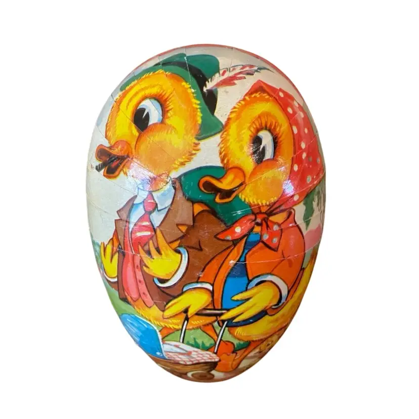 VTG W Germany Paper Mache Easter Egg Family Of Chicks