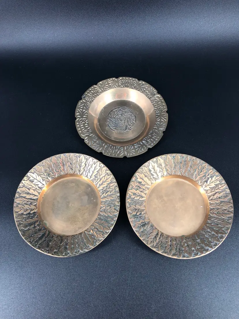 Set of 3 Vintage Brass Ashtrays / Trinket Dishes
