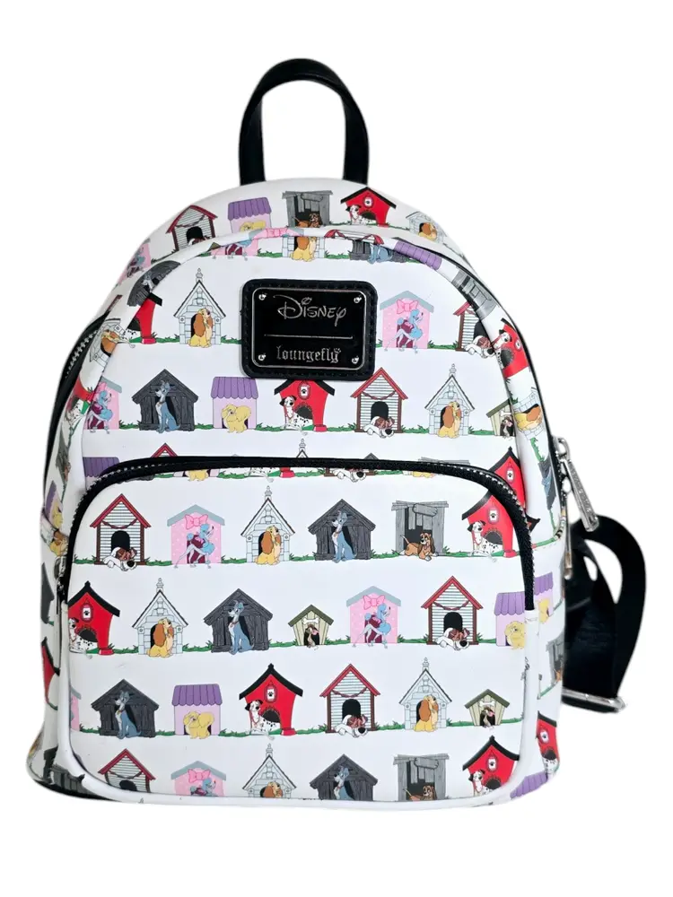 Loungefly Disney Dogs Doghouse Allover Print Mini Backpack Dodger Lady Tramp EUC
