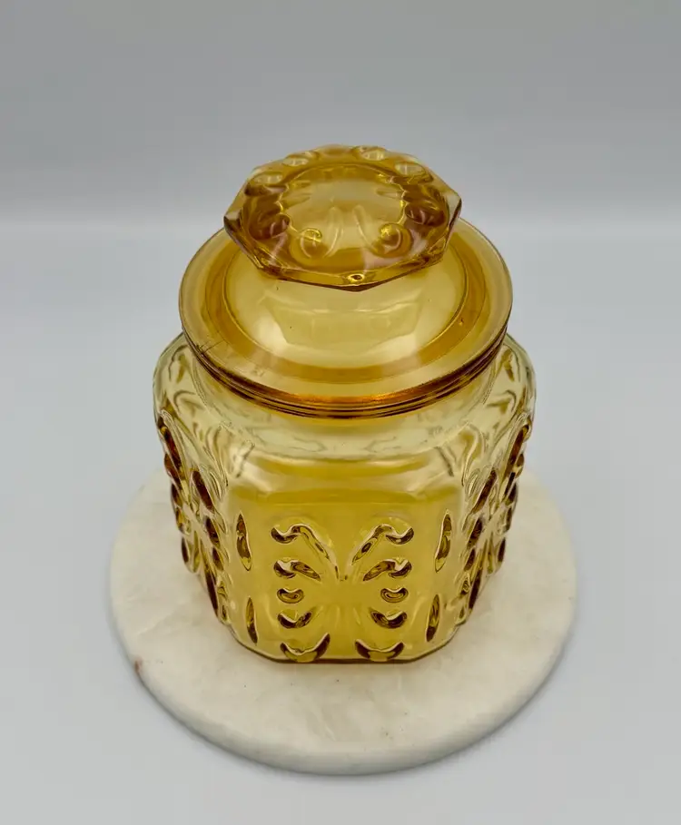 Vintage LE Smith Amber Glass Canister