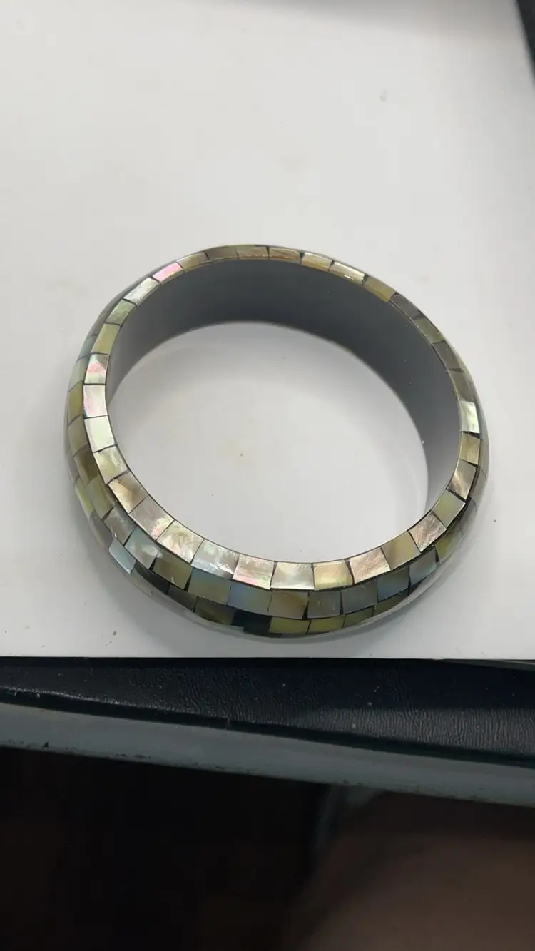 Abalone Shell Inlaid Bangle Bracelet 3 Inches Around
