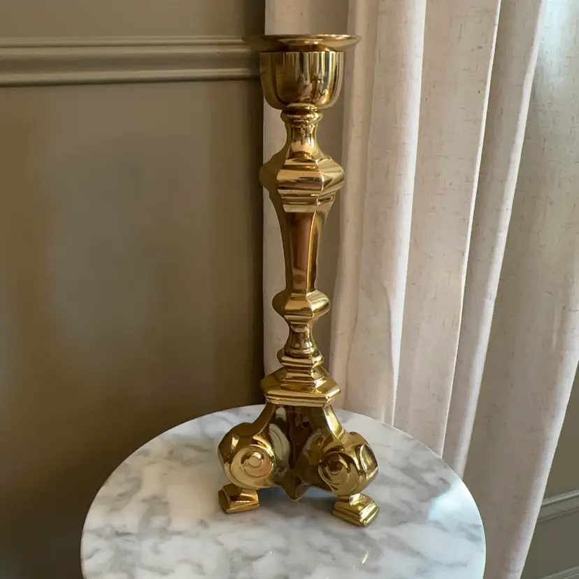🔔 Large 11.5” Hollywood Regency Brass Footed Candlestick Holder