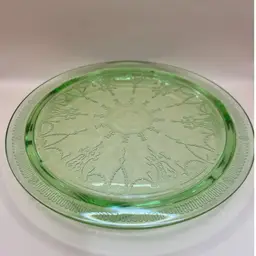 Uranium Depression Glass Cameo Ballerina Pattern UV Glow Footed Cake Plate