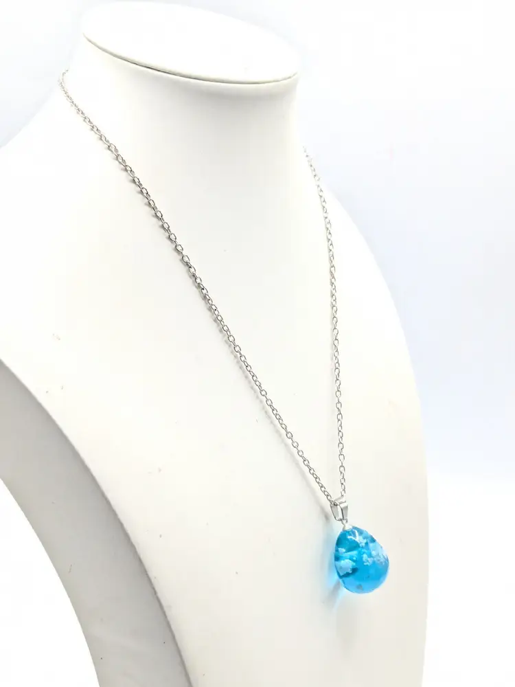 Silver Tone Blue Sky Clouds Pendant Necklace