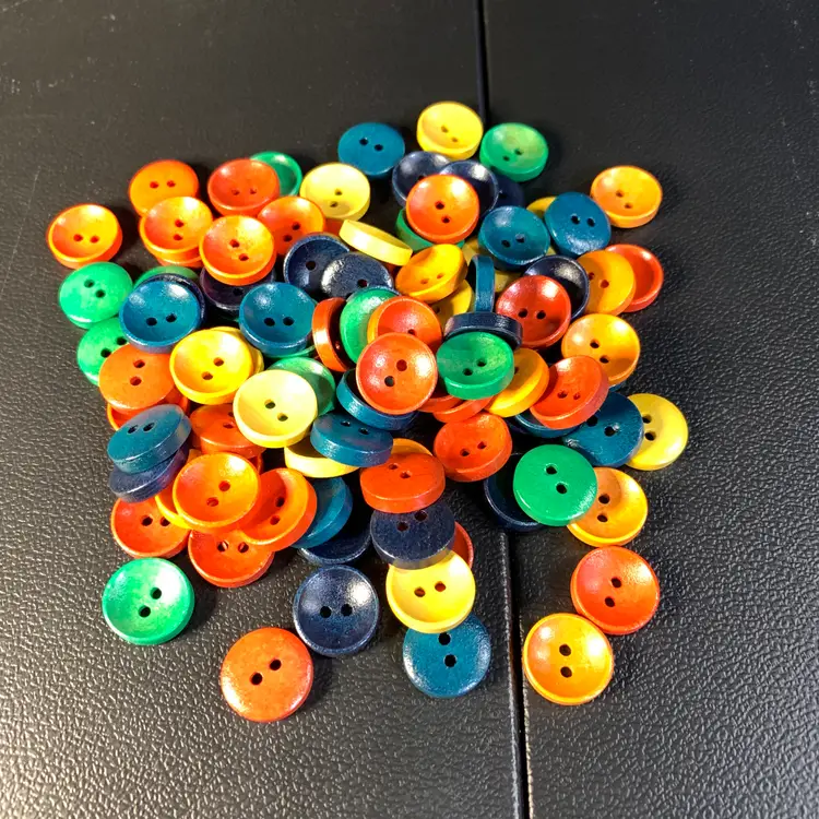 100-Colorful Wood Buttons 9/16"