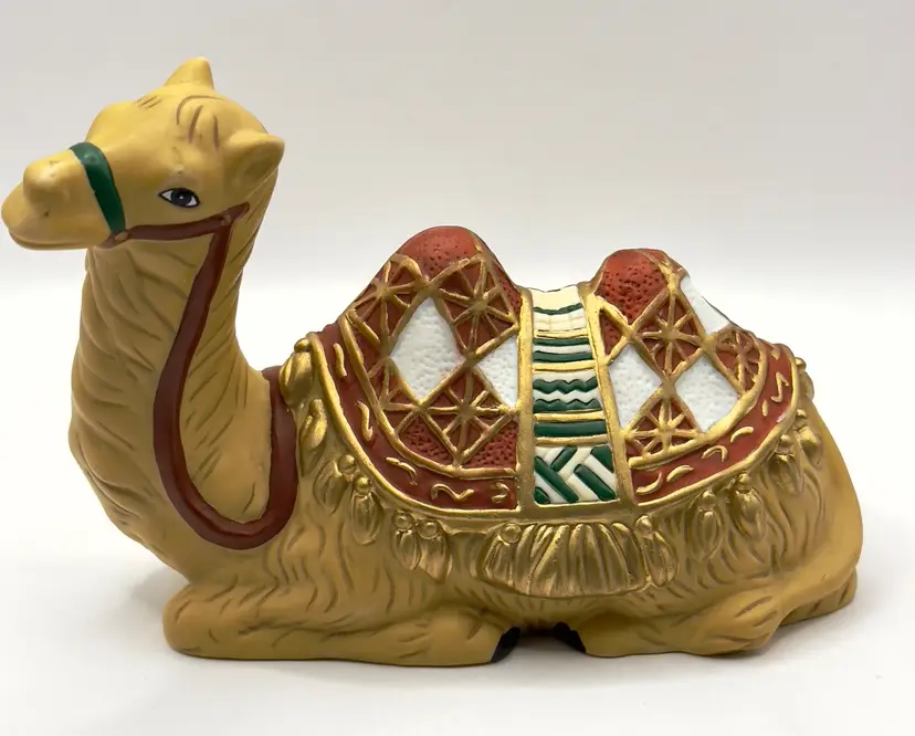 Vintage 2002 Collectible Hawthorne Village Nativity Ceramic “Seated Camel” Figurine, Hand-Painted Christmas Holiday Desert Decor, By Thomas Kinkade