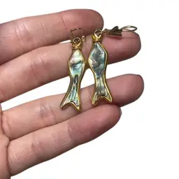 Gold Tone And Shell Fish Earrings