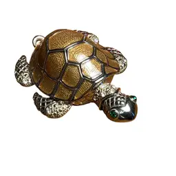 Clock Turtle Rhinestone Cutie With Green Eyes, Japan 3” L X2” W X 1.25” T