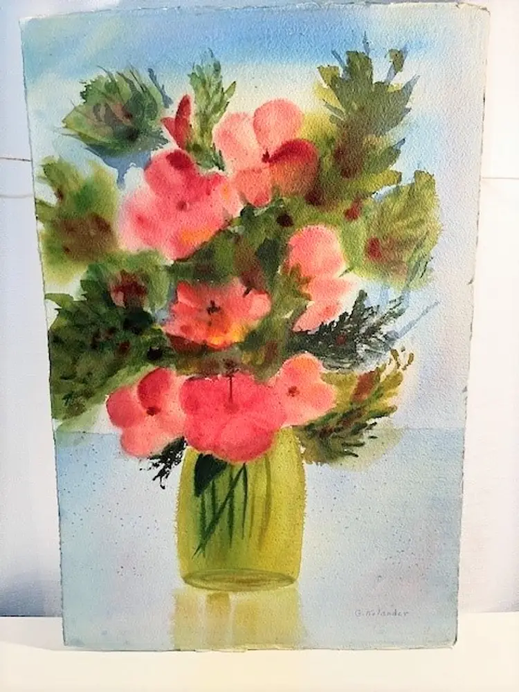 Original Hand Painted Watercolor Floral Painting Flowers in Canning Jar | Vintage Florals in Jar Watercolor Unfarmed Artwork Signed