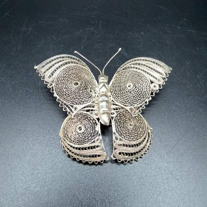 Silver Filagree Butterfly Brooch Tested As Sterling
