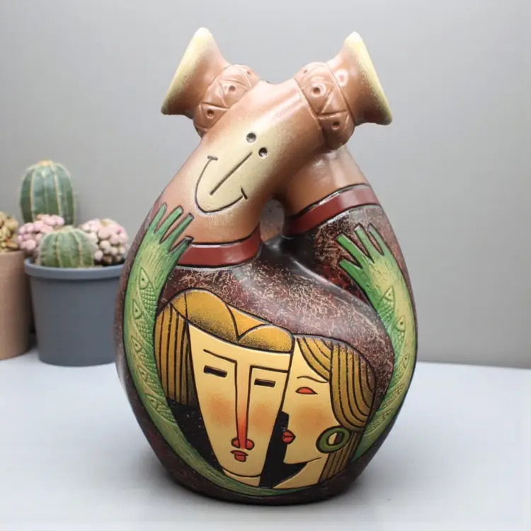 Asian Da-Jing Double Relationship Vase 8” Tall