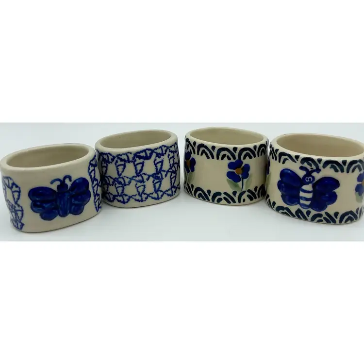 Polish pottery napkin rings.  Set of 4.  Handmade and hand-painted