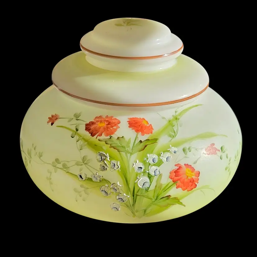 Art Glass Lidded Frosted Candy Jar Handpainted Enameled Floral Unbranded Vintage