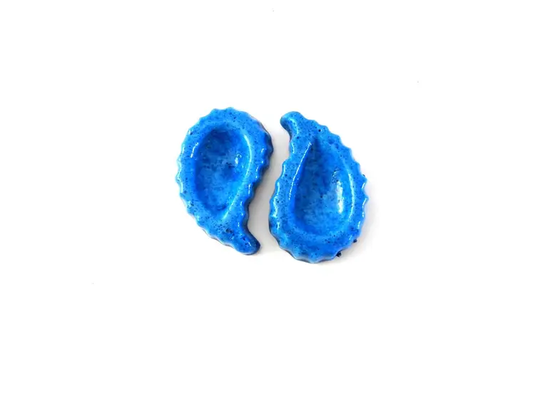 Paisley-shaped Pottery Mini Ring Dishes Set of 2 Artisan Azure Blue