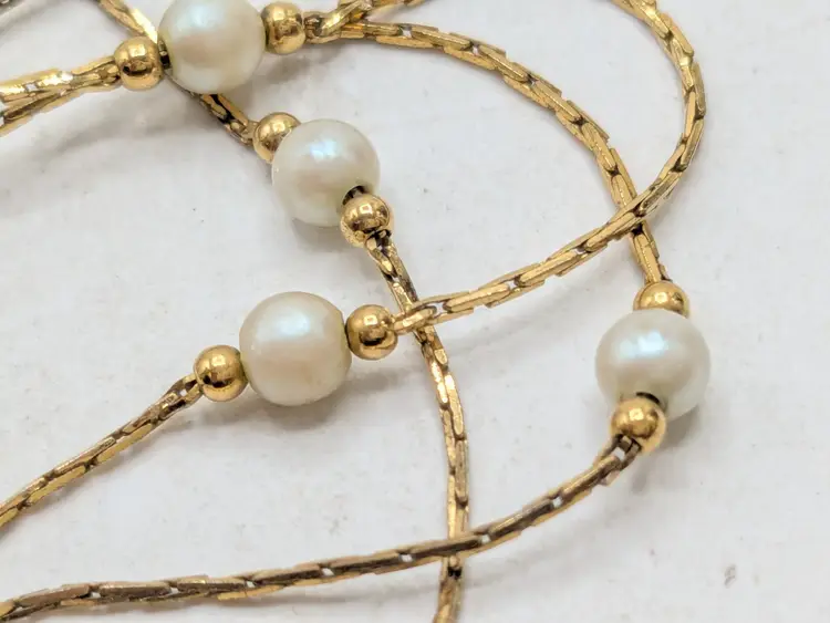 Vintage Monet Gold Tone Faux Pearl Station Necklace
