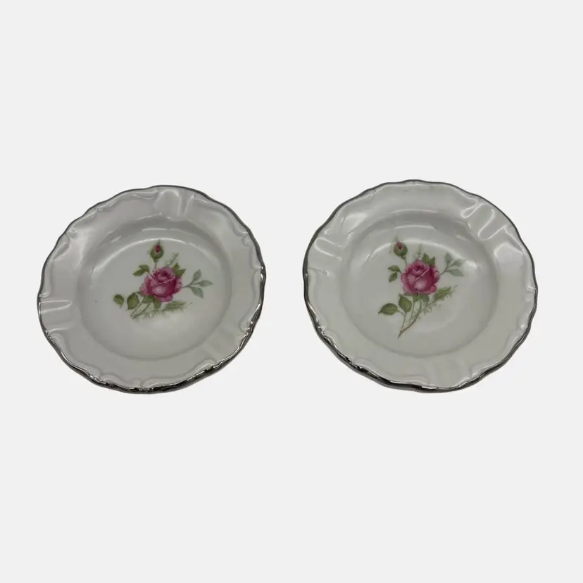 Chalfonte CPC Porzellan Rose Pair Small Ashtrays Bavaria Germany 3.25" Porcelain