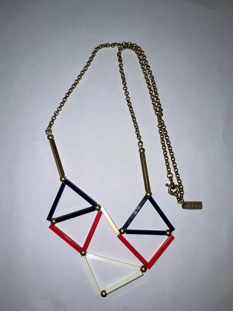 Vintage Modernist Geometric Necklace Bauhaus Style Red Blue Gold Statement Necklace Memphis Style Jewelry