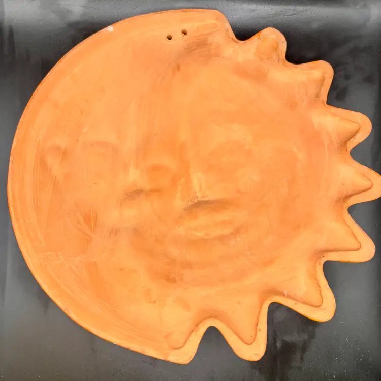 Terracotta Sun Moon Wall Hanging Hand Painted 8.5”