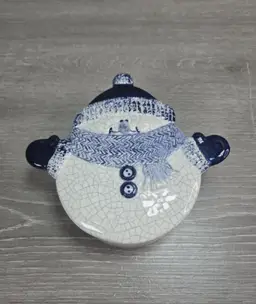 Dedham Pottery The Potting Shed Snowman Christmas Trinket Jewelry Box