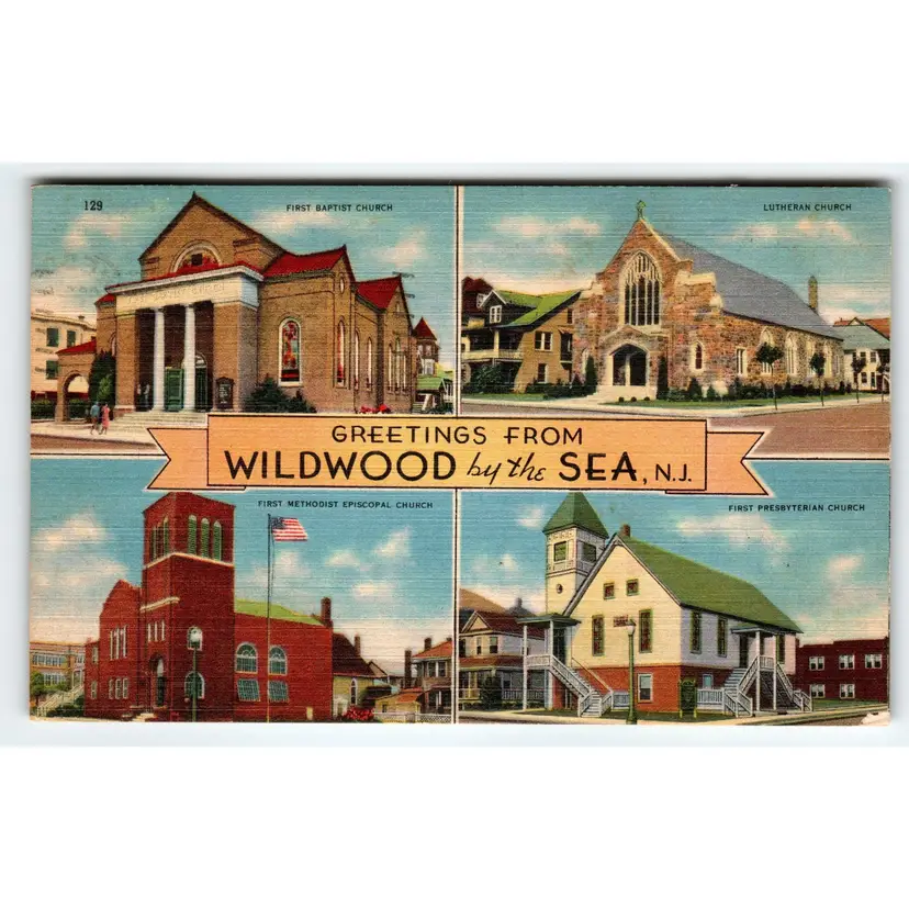Greetings From Wildwood By The Sea Multi View New Jersey Linen Postcard 1947