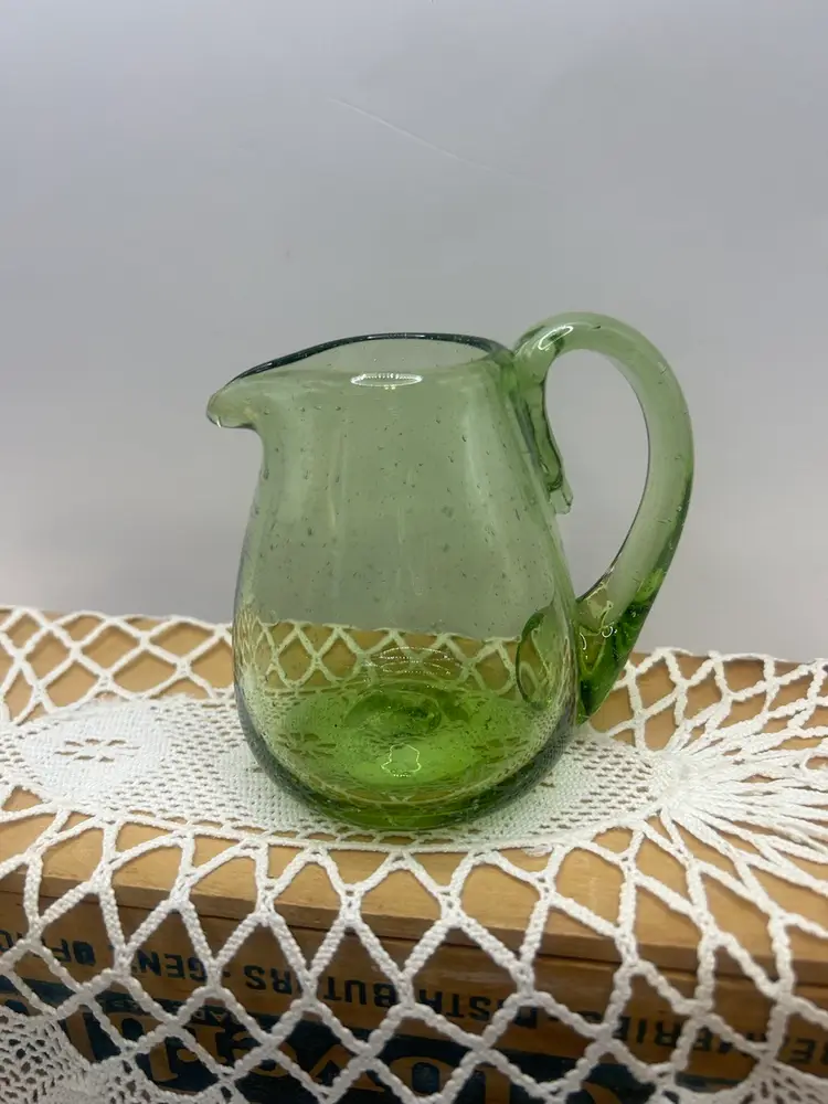 Green glass handblown, mini picture creamer
