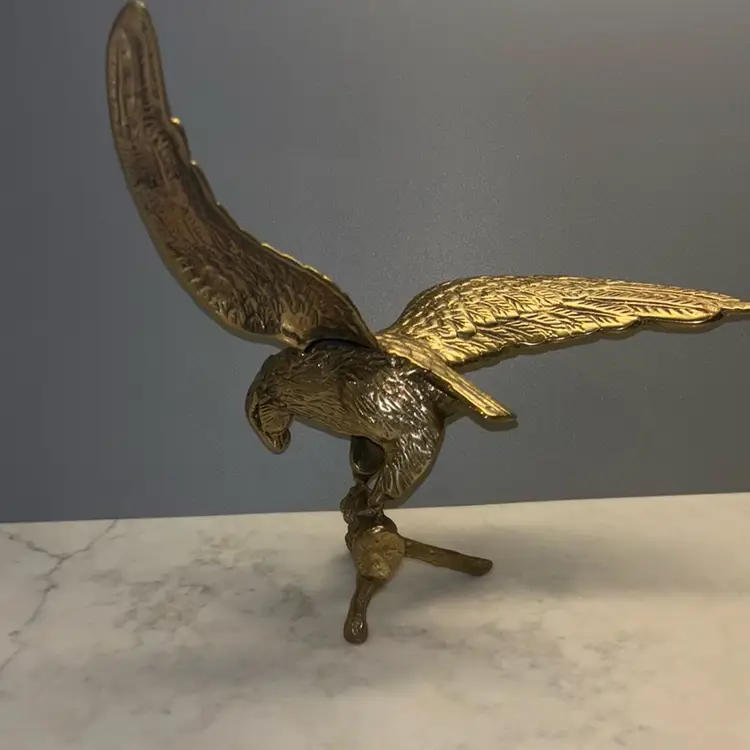 Vintage Cast Brass Eagle Perched On Branch Sculpture Bird