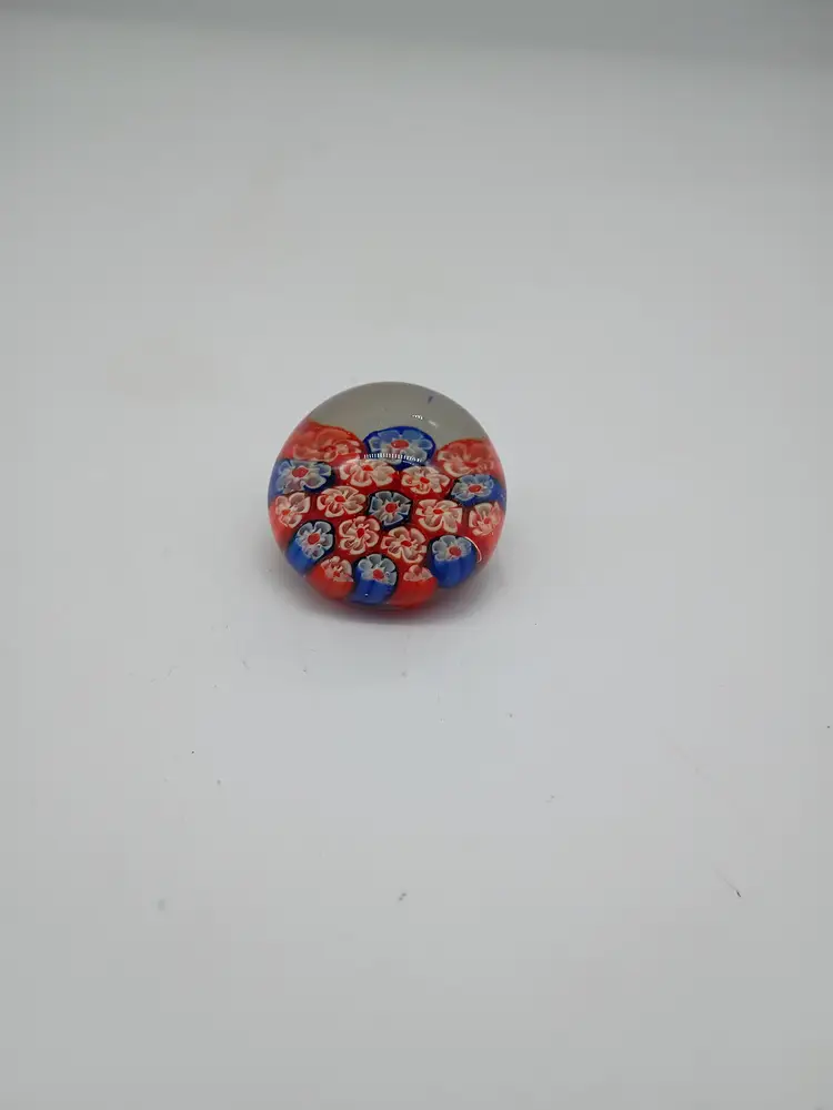Art Glass Close Pack Millefiori Red White and Blue 1.5" Diameter Paperweight