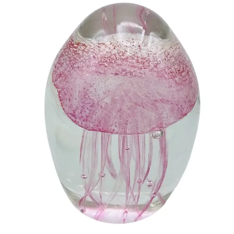 Art Glass Pink Jellyfish Paperweight Funky Bottom Bubble