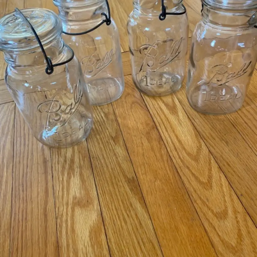 Antique Ball Ideal Glass Mason Jar Canisters with Wire Lids - Set of 4