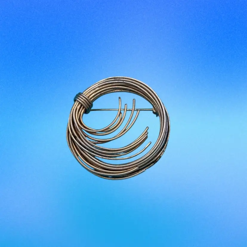 Vintage Modernist Gold-Tone Circle Brooch – Coiled Wire & Abstract Design