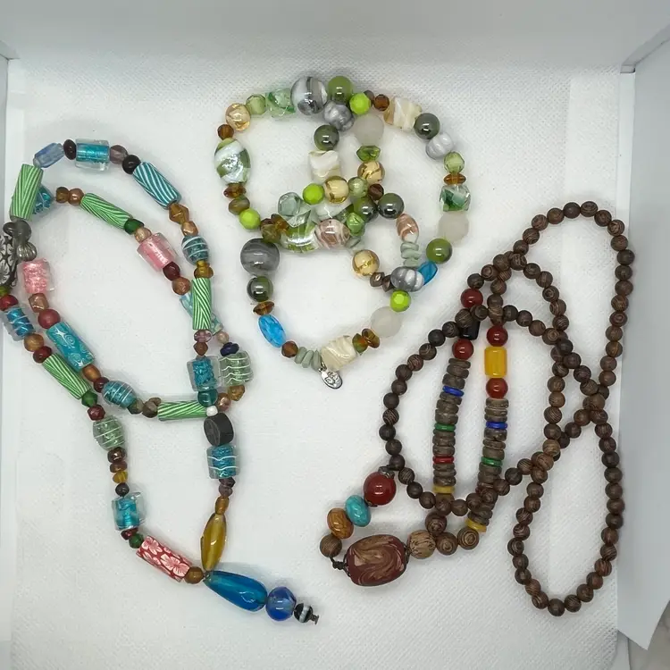 VTG Lot Boho Ethnic Wood Glass Beads Necklaces