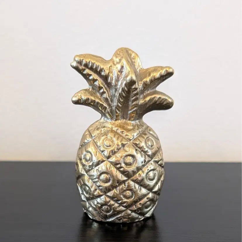 Vintage Solid Brass Pineapple 2.5" Paperweight Figurine Trinket Small