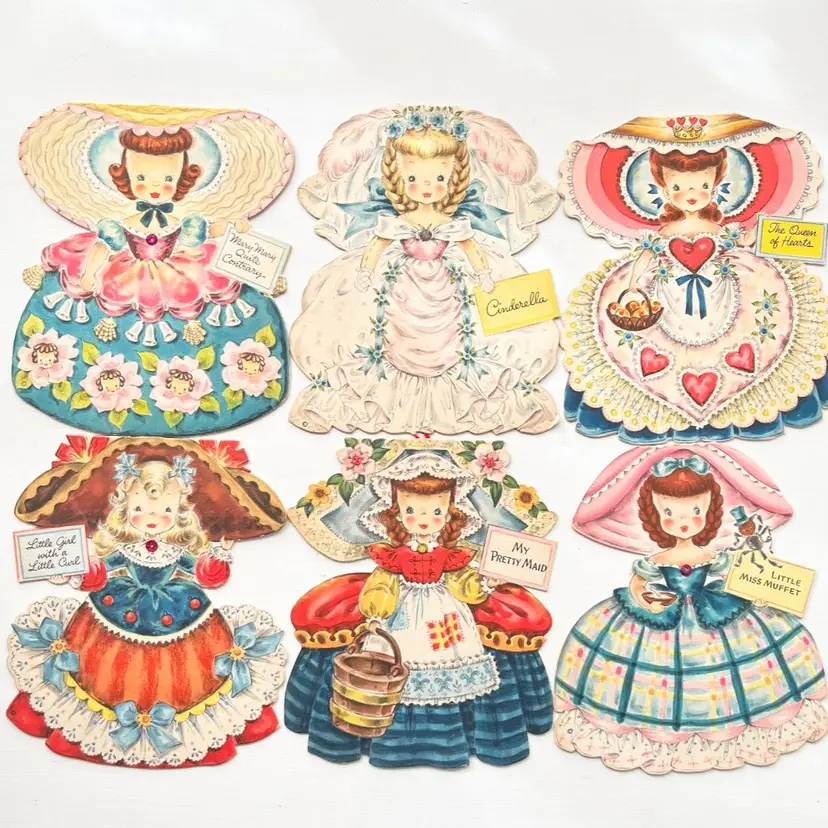 Hallmark Dolls Greeting Cards Die Cut Vintage 1940s Unused From The Land Of Make Believe Lot of 6