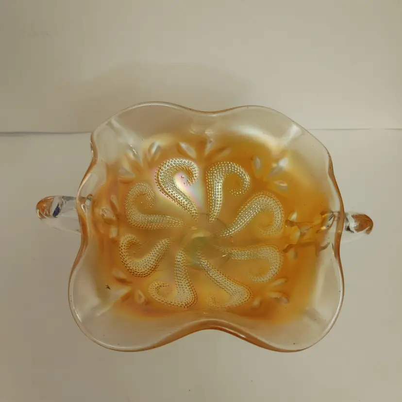 Dugan Marigold carnival glass candy dish. 1910. Octopus pattern. No chips or cracks.