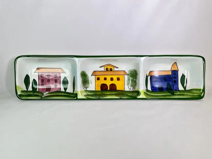 Hand Painted Italian Pottery Relish Plate